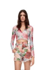 Loewe Women Roses cropped cardigan in viscose 206XF954 Pink Multitone - Image 2