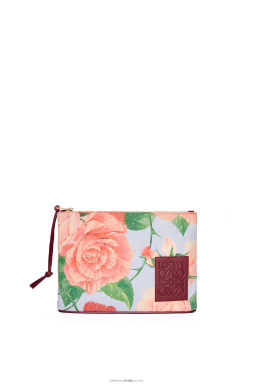 loewe_women_roses_oblong_pouch_in_denim_206xf584_blue_lilac.jpg Loewe Women Roses oblong pouch in denim 206XF584 Blue Lilac - Image 1