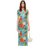 Loewe Women Roses polo dress in mesh 206XF1042 Blue/Multicolor