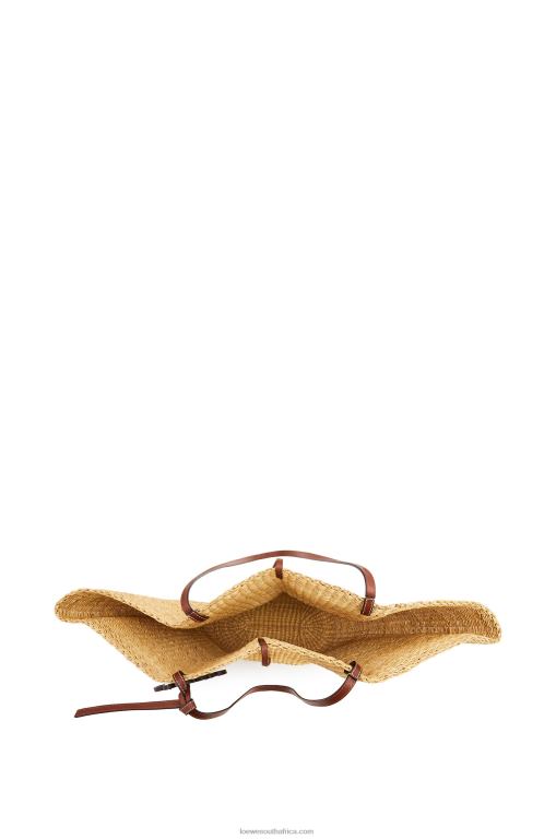 Loewe Women Shell Basket bag in elephant grass and calfskin 206XF63 Natural/Pecan - Image 3