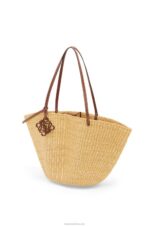 Loewe Women Shell Basket bag in elephant grass and calfskin 206XF63 Natural/Pecan - Image 5
