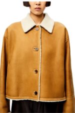 Loewe Women Short jacket in shearling 206XF1148 White/Camel - Image 4