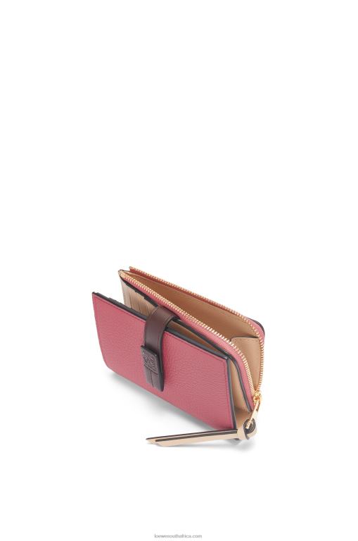 Loewe Women Slim zip bifold wallet in soft grained calfskin 206XF1242 Plumrose/Chocolate - Image 3