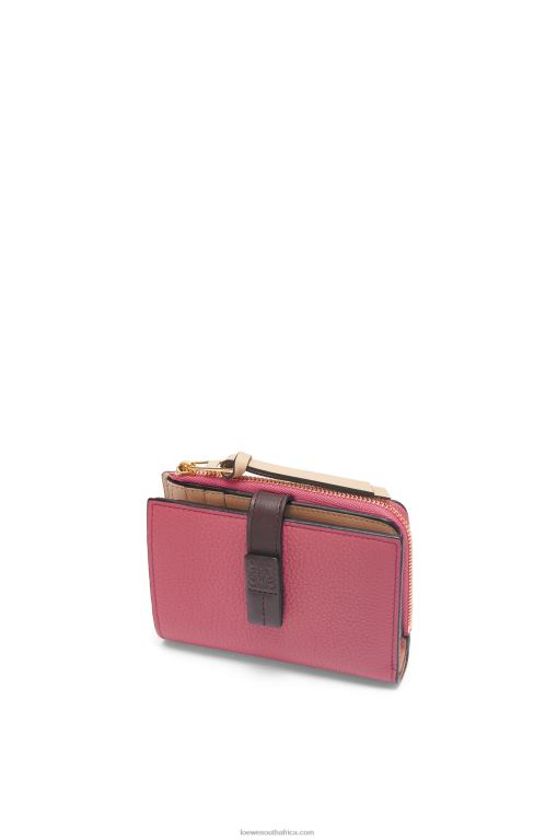 Loewe Women Slim zip bifold wallet in soft grained calfskin 206XF1242 Plumrose/Chocolate - Image 4