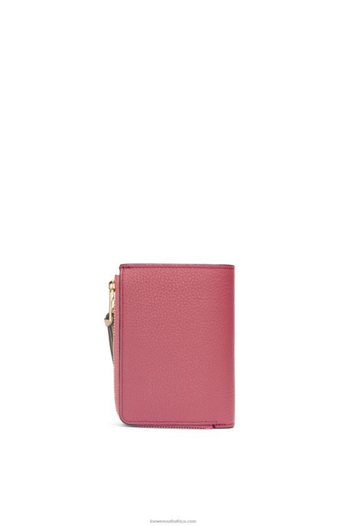 Loewe Women Slim zip bifold wallet in soft grained calfskin 206XF1242 Plumrose/Chocolate - Image 5