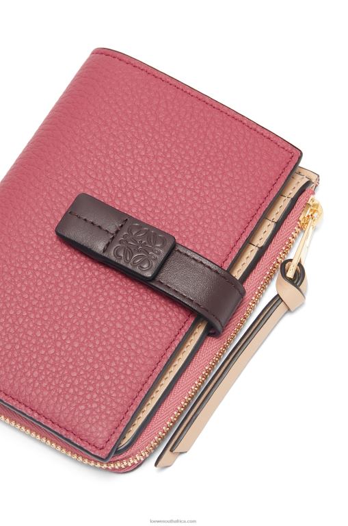 Loewe Women Slim zip bifold wallet in soft grained calfskin 206XF1242 Plumrose/Chocolate - Image 6
