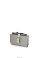 Loewe Women Slim zip bifold wallet in soft grained calfskin 206XF1251 Pearl Grey/Light Pale Green - Image 4