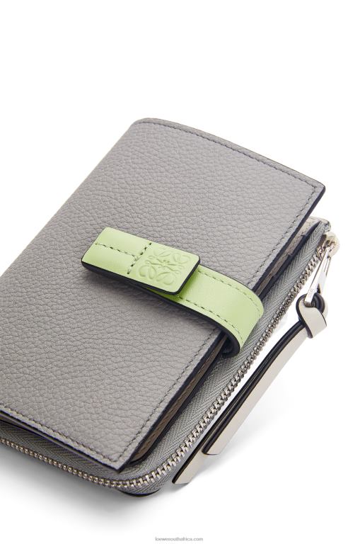 Loewe Women Slim zip bifold wallet in soft grained calfskin 206XF1251 Pearl Grey/Light Pale Green - Image 6