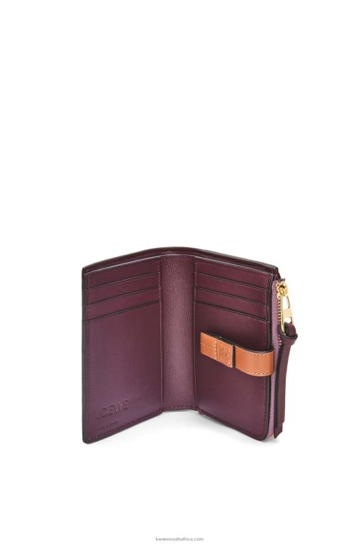 Loewe Women Slim zip bifold wallet in soft grained calfskin 206XF1269 Dirty Mauve/Tan - Image 2