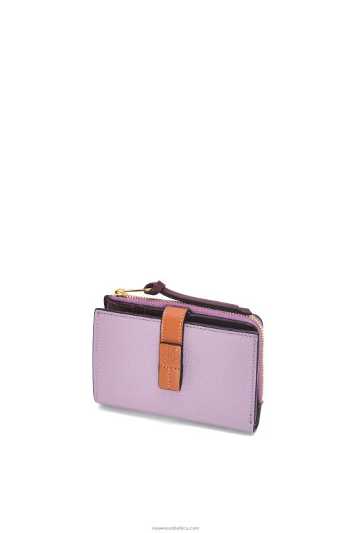 Loewe Women Slim zip bifold wallet in soft grained calfskin 206XF1269 Dirty Mauve/Tan - Image 4