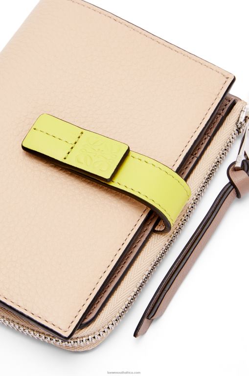 Loewe Women Slim zip bifold wallet in soft grained calfskin 206XF1298 Nude/Citronelle - Image 6