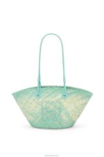 Loewe Women Small Anagram basket bag in iraca palm and calfskin 206XF110 Fresh Mint