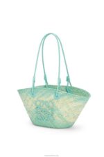 Loewe Women Small Anagram basket bag in iraca palm and calfskin 206XF110 Fresh Mint - Image 3