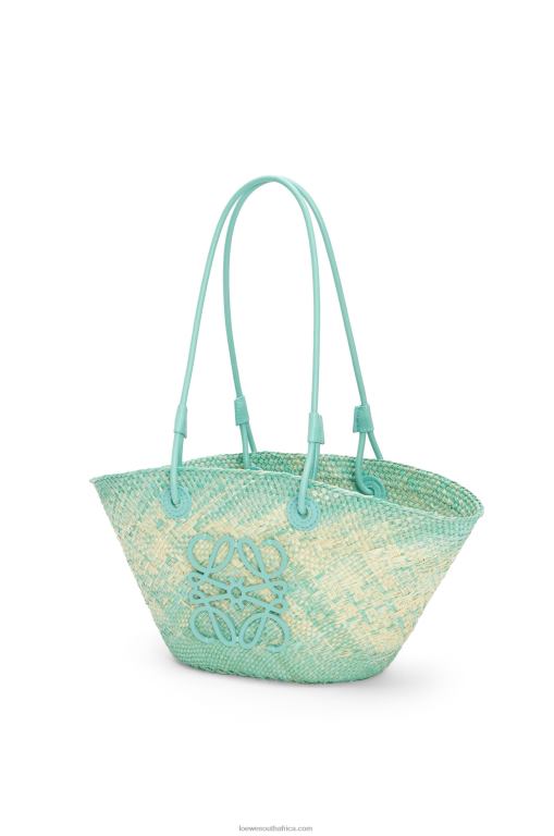 Loewe Women Small Anagram basket bag in iraca palm and calfskin 206XF110 Fresh Mint - Image 3