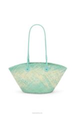 Loewe Women Small Anagram basket bag in iraca palm and calfskin 206XF110 Fresh Mint - Image 4