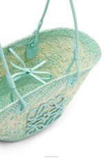 Loewe Women Small Anagram basket bag in iraca palm and calfskin 206XF110 Fresh Mint - Image 5