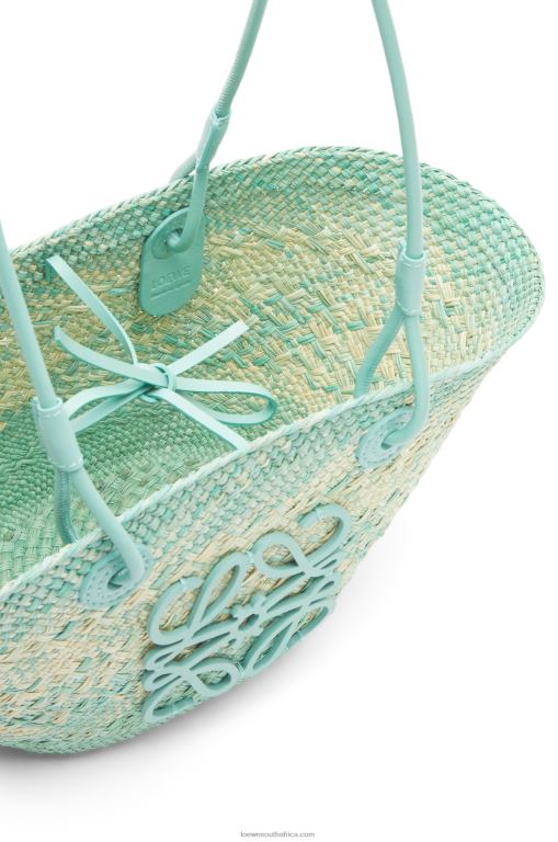 Loewe Women Small Anagram basket bag in iraca palm and calfskin 206XF110 Fresh Mint - Image 5