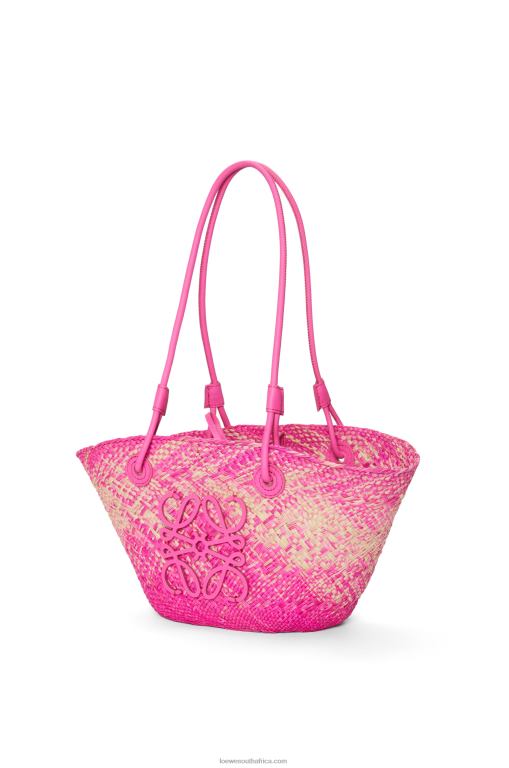 Loewe Women Small Anagram basket bag in iraca palm and calfskin 206XF56 Fuchsia - Image 2
