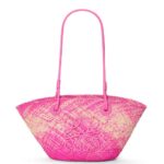 Loewe Women Small Anagram basket bag in iraca palm and calfskin 206XF56 Fuchsia