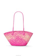 Loewe Women Small Anagram basket bag in iraca palm and calfskin 206XF56 Fuchsia