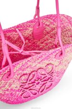 Loewe Women Small Anagram basket bag in iraca palm and calfskin 206XF56 Fuchsia - Image 4