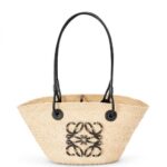 Loewe Women Small Anagram Basket bag in iraca palm and calfskin 206XF85 Natural/Black