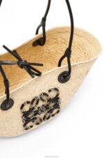 Loewe Women Small Anagram Basket bag in iraca palm and calfskin 206XF85 Natural/Black - Image 5