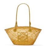 Loewe Women Small Anagram basket bag in iraca palm and calfskin 206XF8 Ochre