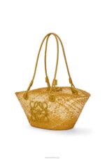 Loewe Women Small Anagram basket bag in iraca palm and calfskin 206XF8 Ochre - Image 3