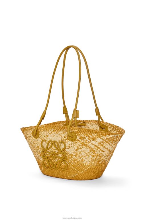 Loewe Women Small Anagram basket bag in iraca palm and calfskin 206XF8 Ochre - Image 3