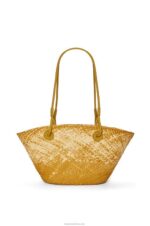 Loewe Women Small Anagram basket bag in iraca palm and calfskin 206XF8 Ochre - Image 4