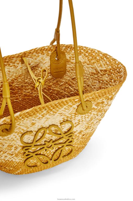 Loewe Women Small Anagram basket bag in iraca palm and calfskin 206XF8 Ochre - Image 5
