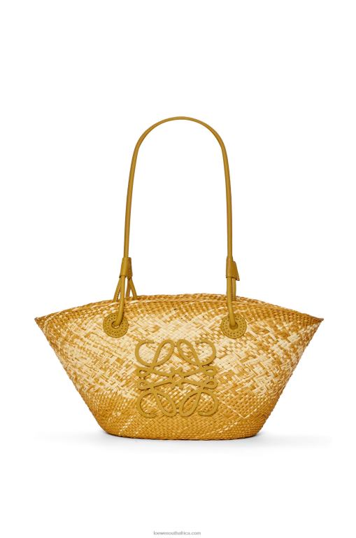 Loewe Women Small Anagram basket bag in iraca palm and calfskin 206XF8 Ochre - Image 1