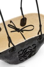 Loewe Women Small Anagram basket in sequinned iraca palm and calfskin 206XF71 Black - Image 4