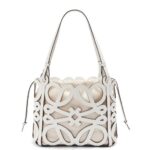 Loewe Women Small Anagram cut-out tote in box calfskin 206XF187 Soft White