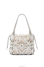 Loewe Women Small Anagram cut-out tote in box calfskin 206XF187 Soft White
