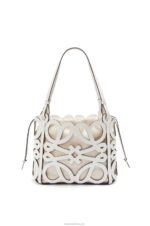 Loewe Women Small Anagram cut-out tote in box calfskin 206XF187 Soft White - Image 4
