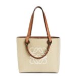 Loewe Women Small Anagram Tote bag in jacquard and calfskin 206XF121 Ecru/Tan