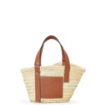Loewe Women Small Basket bag in palm leaf and calfskin 206XF20 Natural/Tan