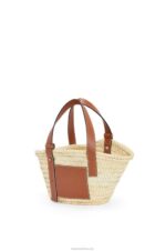 Loewe Women Small Basket bag in palm leaf and calfskin 206XF20 Natural/Tan - Image 3