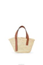 Loewe Women Small Basket bag in palm leaf and calfskin 206XF20 Natural/Tan - Image 4