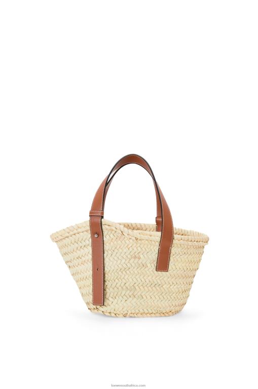 Loewe Women Small Basket bag in palm leaf and calfskin 206XF20 Natural/Tan - Image 4