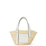 Loewe Women Small Basket bag in palm leaf and calfskin 206XF48 Natural/White