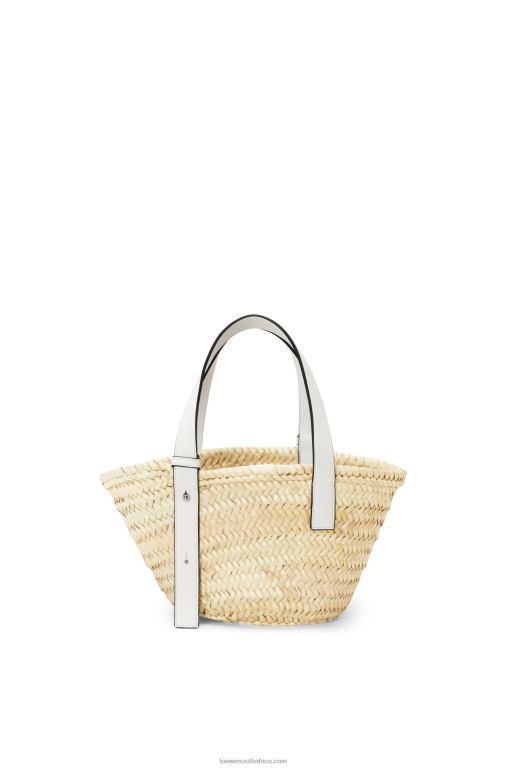 Loewe Women Small Basket bag in palm leaf and calfskin 206XF48 Natural/White - Image 4