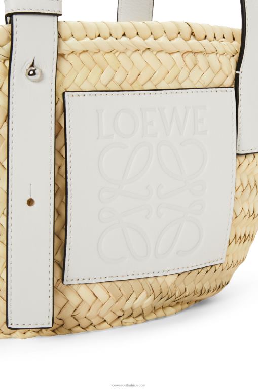 Loewe Women Small Basket bag in palm leaf and calfskin 206XF48 Natural/White - Image 6