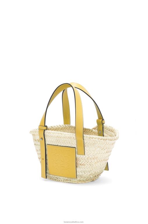 Loewe Women Small Basket bag in palm leaf and calfskin 206XF50 Dark Yellow - Image 2