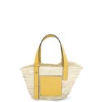 Loewe Women Small Basket bag in palm leaf and calfskin 206XF50 Dark Yellow