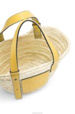 Loewe Women Small Basket bag in palm leaf and calfskin 206XF50 Dark Yellow - Image 4