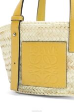 Loewe Women Small Basket bag in palm leaf and calfskin 206XF50 Dark Yellow - Image 5