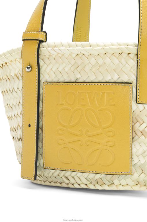Loewe Women Small Basket bag in palm leaf and calfskin 206XF50 Dark Yellow - Image 5